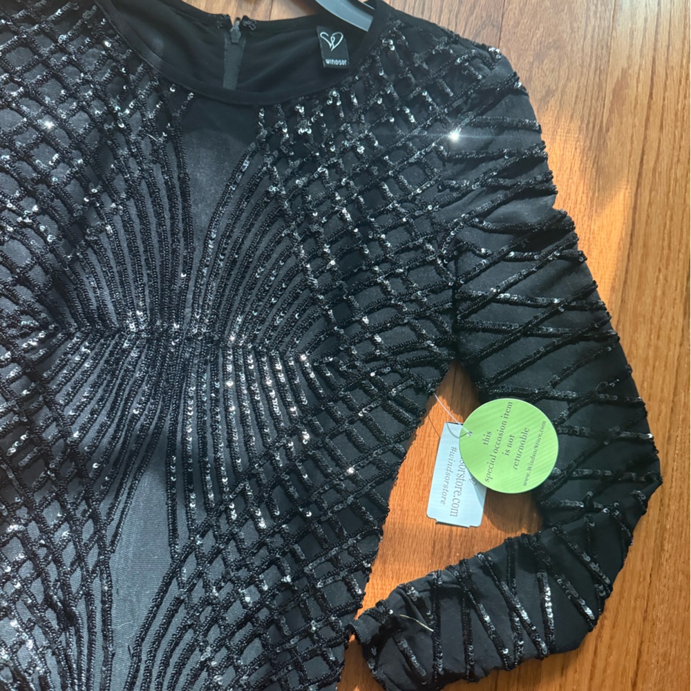 Windsor Black Long Sleeve Sequin Dress